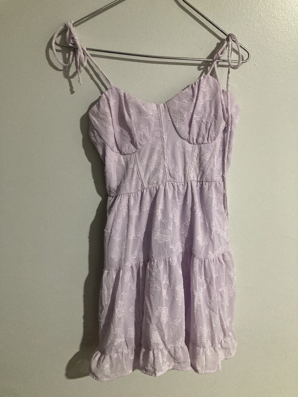 Wild Fable Purple Floral Lace Sweetheart Strappy Ruffle Hem Mini Sundress XS